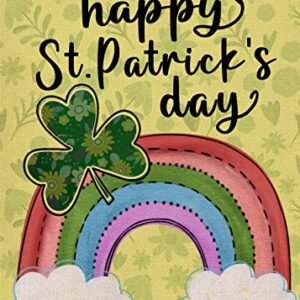 Furiaz Happy St Patricks Day Small Decorative Garden Flag, Shamrock Clover Rainbow Lucky Yard Outside Decorations, Irish Luck Burlap Outdoor Home Decor Double Sided 12 x 18