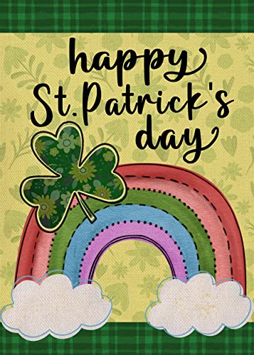 Furiaz Happy St Patricks Day Small Decorative Garden Flag, Shamrock Clover Rainbow Lucky Yard Outside Decorations, Irish Luck Burlap Outdoor Home Decor Double Sided 12 x 18