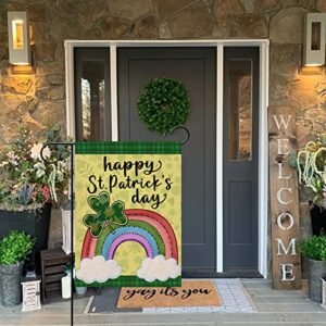 Furiaz Happy St Patricks Day Small Decorative Garden Flag, Shamrock Clover Rainbow Lucky Yard Outside Decorations, Irish Luck Burlap Outdoor Home Decor Double Sided 12 x 18