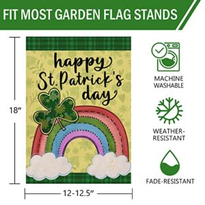 Furiaz Happy St Patricks Day Small Decorative Garden Flag, Shamrock Clover Rainbow Lucky Yard Outside Decorations, Irish Luck Burlap Outdoor Home Decor Double Sided 12 x 18