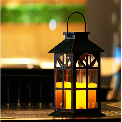 Solar Lantern Outdoor Classic Decor Bronze Antique Metal and Glass Construction Mission Solar Garden Lantern Indoor and Outdoor Solar Hanging Lantern, Entirely Solar Powered Lantern of Low Maintenance