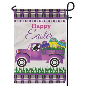 waketree happy easter garden flag, easter yard decorations flag 12×18 verticle burlap double sided decor for home outdoor/outside hanging