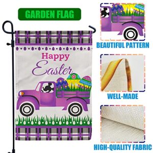 Waketree Happy Easter Garden Flag, Easter Yard Decorations Flag 12x18 Verticle Burlap Double Sided Decor for Home Outdoor/Outside Hanging