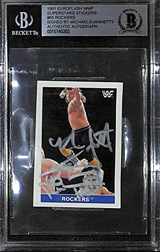 Shawn Michaels & Marty Jannetty Signed 1991 Euroflash WWF Card #65 BAS COA WWE - Autographed Wrestling Cards