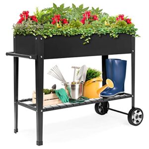 garfans raised garden bed, metal raised planter box outdoor with legs, 2 wheels and shelf, elevated garden bed box for vegetable indoor herb flower backyard patio, 40″ l x 16″ w x 31.5″ h