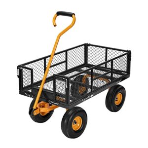 vivohome heavy duty 880 lbs capacity mesh steel garden cart folding utility wagon with removable sides and 4.10/3.50-4 inch wheels (black)