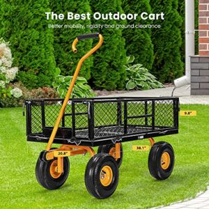 VIVOHOME Heavy Duty 880 Lbs Capacity Mesh Steel Garden Cart Folding Utility Wagon with Removable Sides and 4.10/3.50-4 inch Wheels (Black)