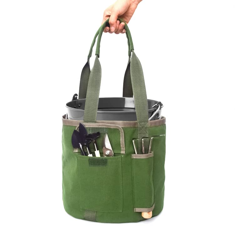 Garden Tools Bucket Bag,Gardening Organizer Tote for 5 Gallon Buckets with Pockets,Garden Bags for Tools Garden Caddy Great Sturdy Canvas Tool Storage Set for Women Men Gardener (Bag Only/No Tools)