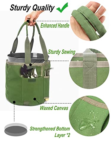 Garden Tools Bucket Bag,Gardening Organizer Tote for 5 Gallon Buckets with Pockets,Garden Bags for Tools Garden Caddy Great Sturdy Canvas Tool Storage Set for Women Men Gardener (Bag Only/No Tools)