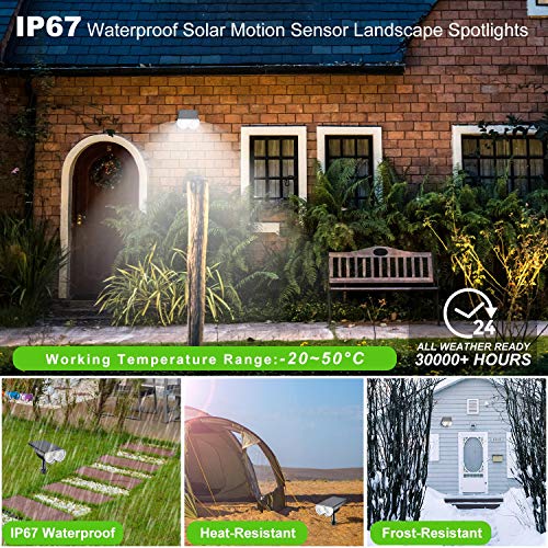 Linkind StarRay Solar Spot Lights Outdoor with Motion Sensor, IP67 Waterproof Wireless 2-in-1 Solar Outdoor Lights, LED Solar Landscape Spotlights for Garden Yard Driveway Walkway, 2 Pack, Cold White