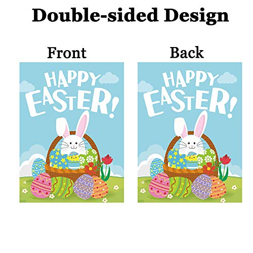 PTFNY Happy Easter Day Garden House Flags Double Sided 12 x 18 Inch Easter Yard Flag Bunny Rabbit Cute Egg Decorative Outdoor Yard & Home Decorations