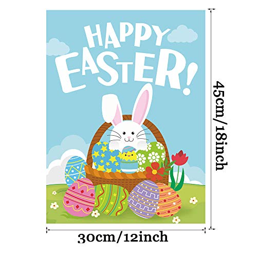 PTFNY Happy Easter Day Garden House Flags Double Sided 12 x 18 Inch Easter Yard Flag Bunny Rabbit Cute Egg Decorative Outdoor Yard & Home Decorations