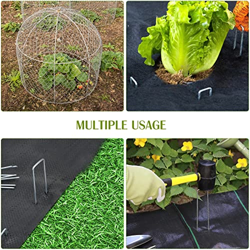 Whonline 100pcs Landscape Staples 6 Inch 11 Gauge Heavy Duty Galvanized Garden Stakes, Drip Irrigation Stakes for Securing Irrigation Tubing Fabric Weed Barrier Ground Sheets