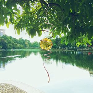 FONMY Gazing Ball Spiral Tail -Decorative Wind Spinner Sun Catcher Rainbow Maker 11 inch Tail and 2 inch Golden Crystal Orb. Indoor Outdoor Garden Decoration -13 inch Height