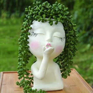 Head Planter, Face Flower Pots, Kiss Planters with Girl Heads, Lady Faces Flowerpot, Succulent Art Face Pots, Female Garden Pots, Small Statue Plant Pots with Drainage for Indoor Outdoor Plants(Cream)