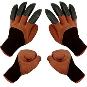 fonirra garden gloves with claws 2 pairs for digging weed pulling washable garden finger claws gloves outdoor protective work gloves brown