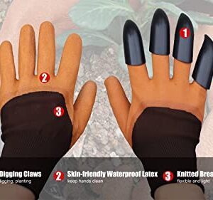 FONIRRA Garden Gloves With Claws 2 Pairs for Digging Weed Pulling Washable Garden Finger Claws Gloves Outdoor Protective Work Gloves Brown