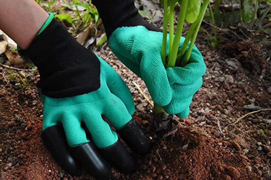 FONIRRA Garden Gloves With Claws 2 Pairs for Digging Weed Pulling Washable Garden Finger Claws Gloves Outdoor Protective Work Gloves Brown