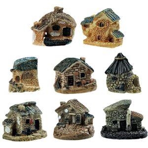 8 pcs mini house figurines, miniature village hut figurine, fairy garden cottage ornaments accessories for diy bonsai, succulent planting, terrarium, flower pot decor (8 pcs mini house figurines)