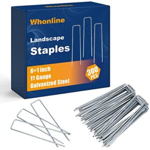 whonline 300pcs landscape staples, 6 inch 11 gauge, galvanized garden stakes, landscape pins, ground stakes for yard sod anchoring landscape fabric irrigation tubing