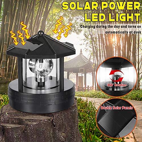 LED Solar Powered Lighthouse,360 Degree Rotating Lamp Waterproof Statue Rotating Lights for Garden Yard Outdoor Decor