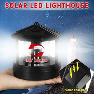 LED Solar Powered Lighthouse,360 Degree Rotating Lamp Waterproof Statue Rotating Lights for Garden Yard Outdoor Decor