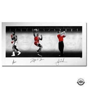 muhammad ali, michael jordan & tiger woods autographed legends of sport platinum 49″ x 25″ collage photo – upper deck – autographed boxing collages