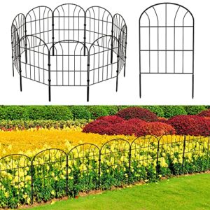decorative garden fence 10 pack, animal barrier fence, no dig fencing 24in (h) x 10ft (l) metal wire panel garden fence border, dog rabbits ground stakes defence no dig fence for outdoor patio,10ft