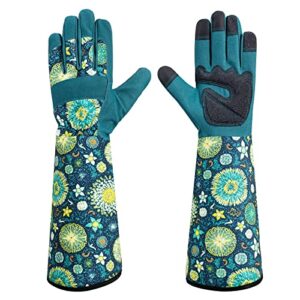 hodup gardening gloves for women,long floral print garden rose cactus pruning thorn-proof breathable work gloves with touch screen (medium, dandelions)