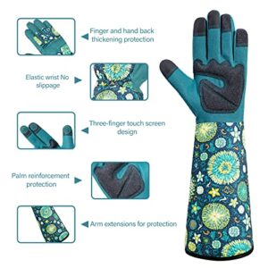 HODUP Gardening Gloves for Women,Long Floral Print Garden Rose Cactus Pruning Thorn-Proof Breathable Work Gloves with Touch Screen (Medium, Dandelions)