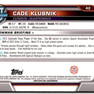 2022 Bowman Chrome University #42 Cade Klubnik Clemson Tigers Football