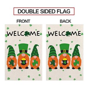 EDDERT Welcome St Patricks Day Gnomes Garden Flag, Double Sided Burlap Vertical Outside Outdoor Yard Lawn Irish Green Shamrock Beer Decoration, 12 x 18 Inch