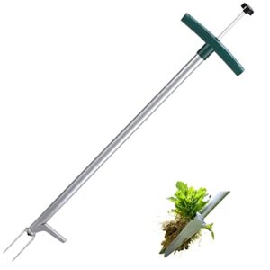 perszen weed puller, stand up weeder manual weeding tool, long handle gardening weed puller tool for dandelion, twist hand weeder with 2 stainless steel claws grabber