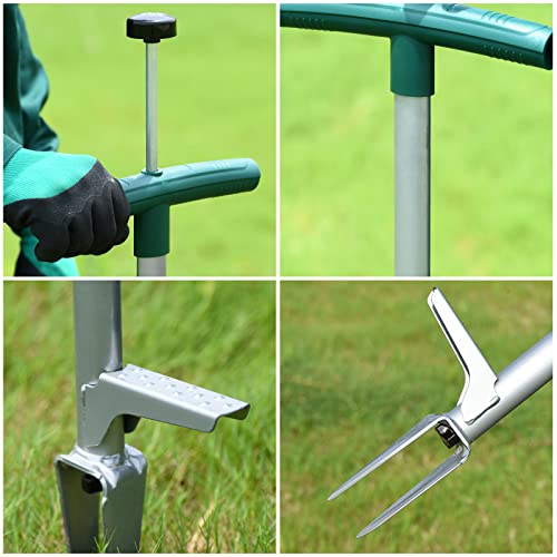 PERSZEN Weed Puller, Stand Up Weeder Manual Weeding Tool, Long Handle Gardening Weed Puller Tool for Dandelion, Twist Hand Weeder with 2 Stainless Steel Claws Grabber