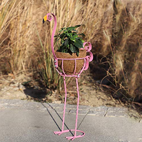 MorTime Flamingo Bird Planter, Pink Metal Flamingo with Basket Decorative Pots Containers Stand for Indoor Outdoor Home Garden Patio Lawn… (30 in)