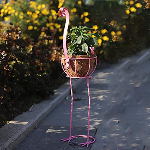 MorTime Flamingo Bird Planter, Pink Metal Flamingo with Basket Decorative Pots Containers Stand for Indoor Outdoor Home Garden Patio Lawn… (30 in)