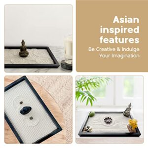 Madaiko Zen Garden for Desk - Mini Zen Garden Kit, Office & Home Decor Accessories, Japanese Zen Sand Garden, Meditation Gifts, Sand & Rock Tray Therapy