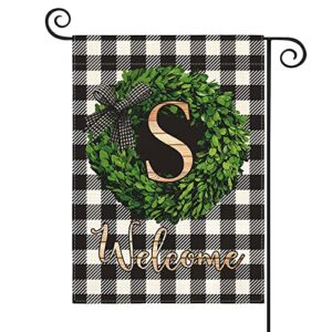avoin colorlife monogram letter s garden flag 12×18 inch double sided outside, buffalo plaid family last name initial yard outdoor decoration