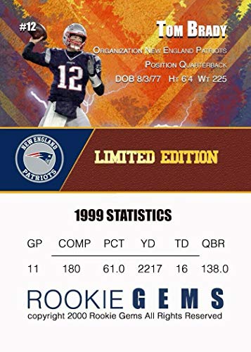 2000 TOM BRADY FIRST GOLD ROOKIE GEMS RC GOAT NFL FOOTBALL ROOKIE CARD PATRIOTS