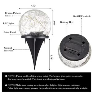 Honoson Garden Solar Lights Outdoor Globe Light Cracked Glass Ball Yard Decor Waterproof Warm White Led Solar Light Decorative Solar Ball Garden Decor for Backyard Lawn Ornament (4, 4.7 Inch)