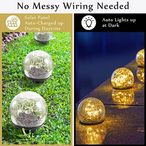 Honoson Garden Solar Lights Outdoor Globe Light Cracked Glass Ball Yard Decor Waterproof Warm White Led Solar Light Decorative Solar Ball Garden Decor for Backyard Lawn Ornament (4, 4.7 Inch)