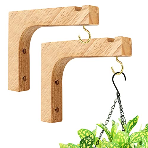 FGSAEOR Macrame Plant Hanger, Hanging Wall Planters for Indoor Plants, Wooden Hanging Basket Hooks for Outdoor Pots Wind Chime Flower Bracket Lanterns Patio Garden Decoration (2-Pack,5-Inch)