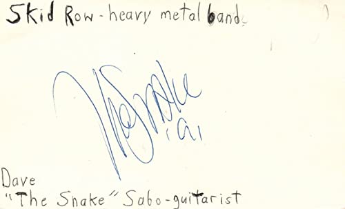 Dave The Snake Sabo Guitarist Skid Row Rock Metal Band Signed Index Card JSA COA