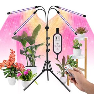 lxyoug led grow lights for indoor plants full spectrum plant light with 15-60 inches adjustable tripod stand, red blue white floor grow lamp with 4/8/12h timer with remote control