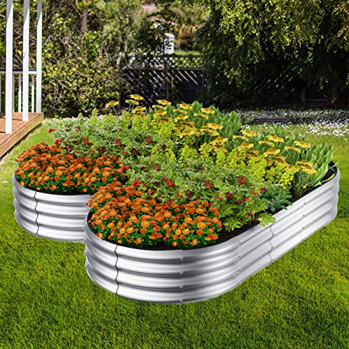 Winpull Raised Garden Bed Kit, Large Galvanized Raised Garden Beds Outdoor Planter Box with Safety Edging and Gloves, Metal Raised Beds for Gardening Vegetables Fruits and Flowers (4x2x1Ft)