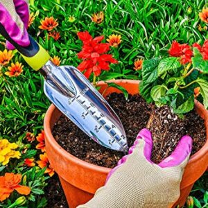 Edward Tools Transplanter Trowel - Bend Proof and Rust Proof Aluminum - Most Comfortable Transplanter with Ergo Handle - Engraved Depth Guide