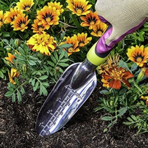 Edward Tools Transplanter Trowel - Bend Proof and Rust Proof Aluminum - Most Comfortable Transplanter with Ergo Handle - Engraved Depth Guide