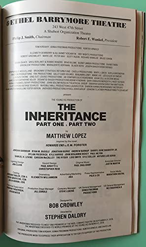 Brand New Color Playbill from The Inheritance at the Ethel Barrymore Theatre. starring Tony Goldwyn Lois Smith Written by Matthew López Broadway 2020