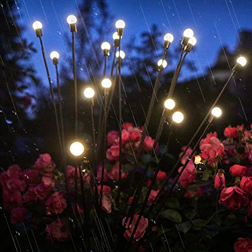 PUOSUO 2 Packs 10LED Solar Powered Firefly Lights,Swaying Solar Lights,Decorative Lights,Outdoor Waterproof Firefly Path Lights for Pathway Yard Patio Landscape,Fun Flowing in Wind-Bright (Warm)