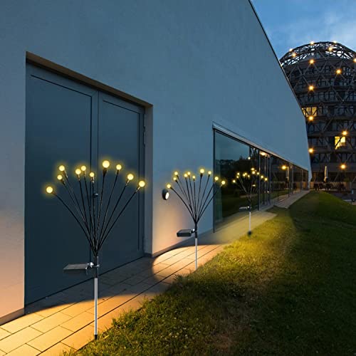 PUOSUO 2 Packs 10LED Solar Powered Firefly Lights,Swaying Solar Lights,Decorative Lights,Outdoor Waterproof Firefly Path Lights for Pathway Yard Patio Landscape,Fun Flowing in Wind-Bright (Warm)